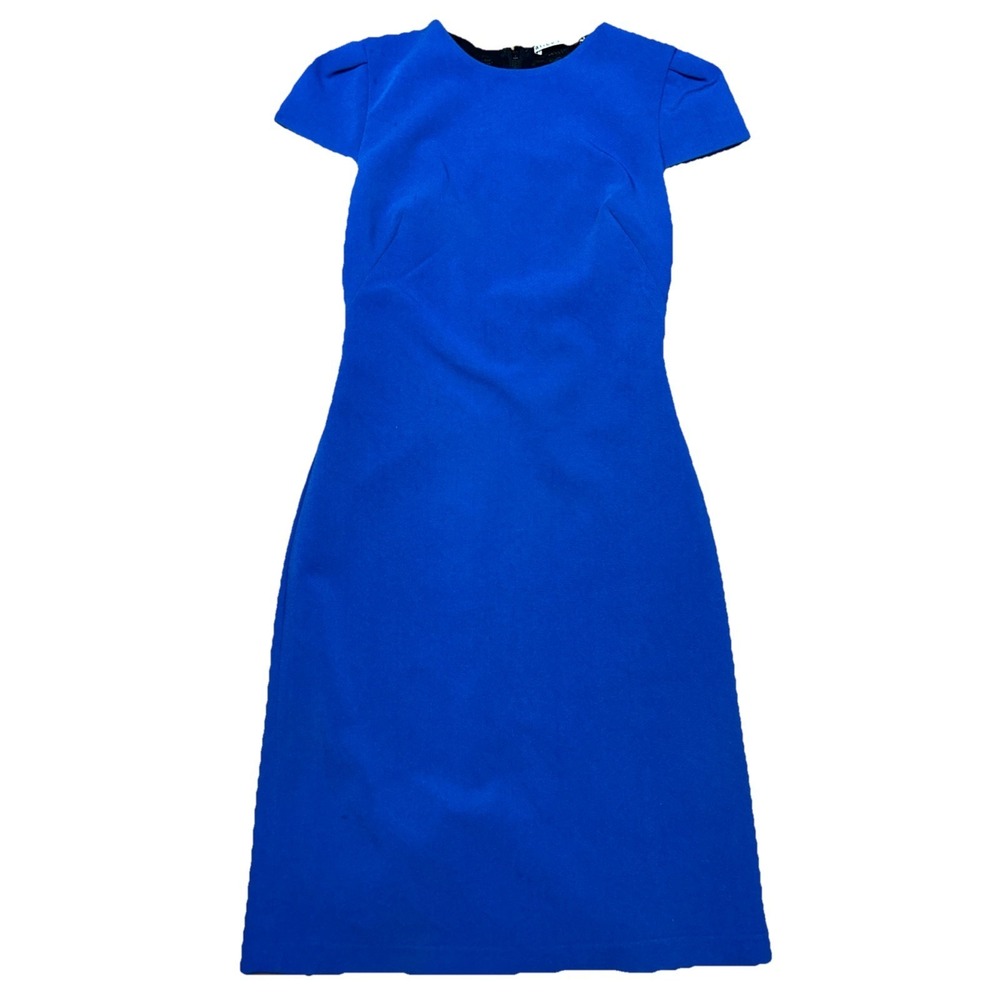 Alice + Olivia Hollis Blue Royal Black Lace Cap Sleeves Sheath Dress Size 2 US